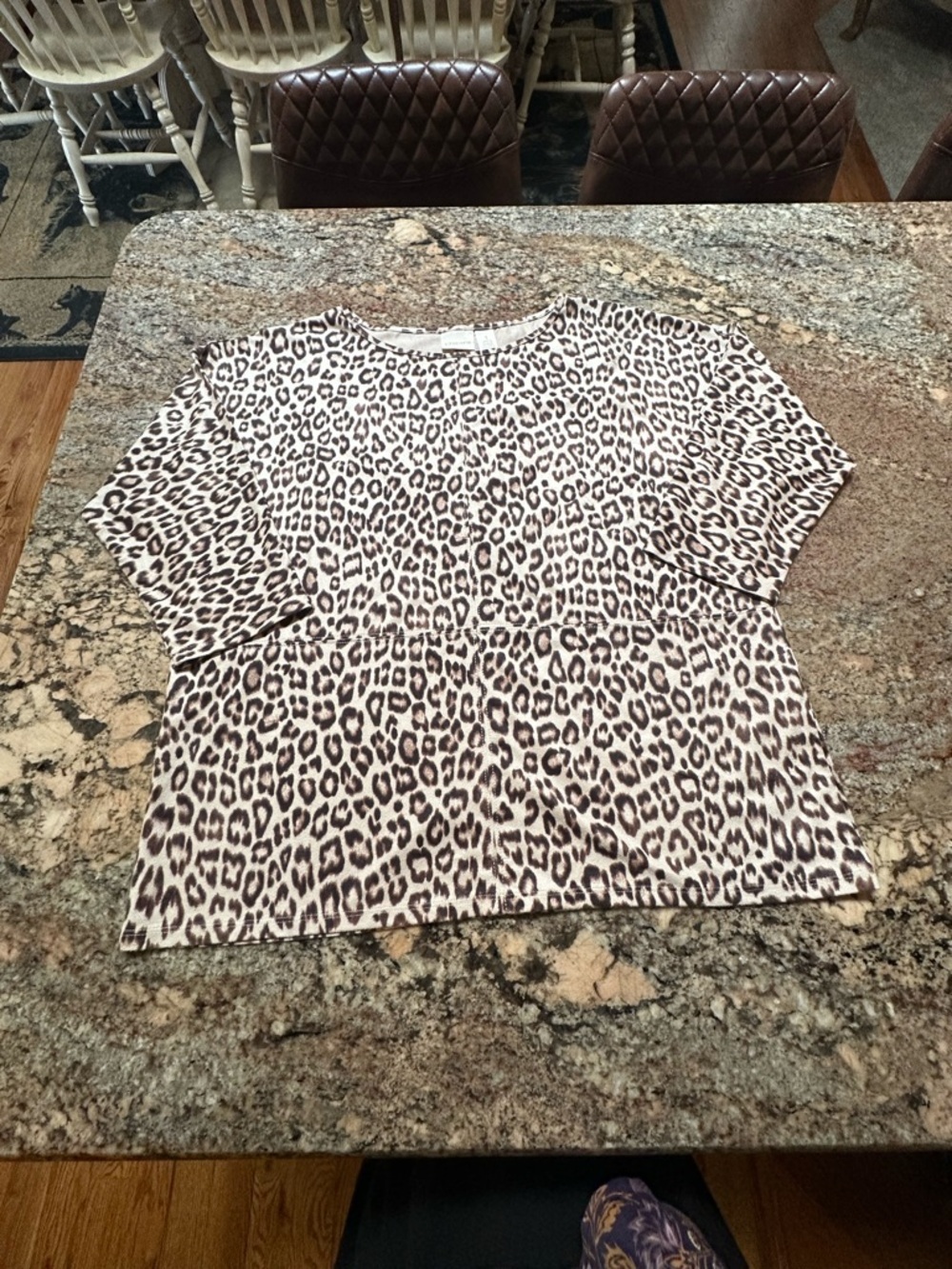 Chico's Leopard Print 3/4 Sleeve Faux Suede Tee in Neutral Tones - Picture 2 of 9